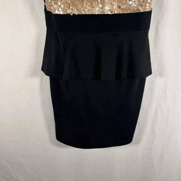 New Speechless Mini Dress Women's Medium Black Gold Sequin Sleeveless Sheer Neck - Picture 3 of 11